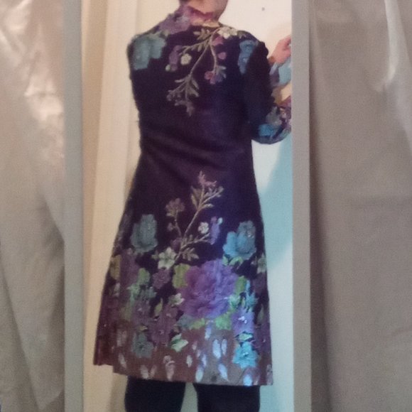Chinese Traditional Dark Purple Floral Roses? Long Shirt Frog Ties Size Small - Picture 2 of 13